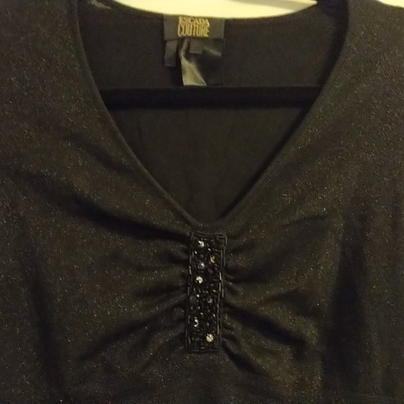 Escada black lurex long-sleeve top with beaded detail - Picture 2 of 2